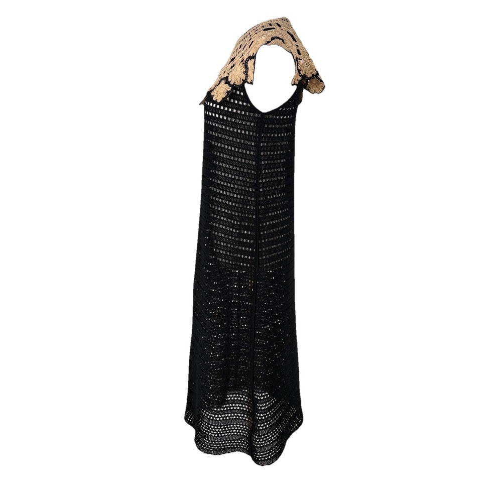 Zara Womens Black Crochet Midi Dress Size XS/S Peter Pan Collar Blogger Favorite - Picture 2 of 9